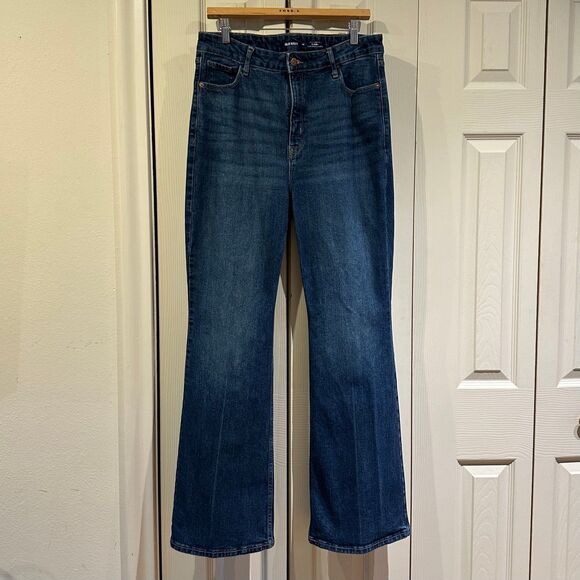 Old Navy Higher High Rise Flare Dark Wash Creased High Waisted Jeans 14 - Picture 4 of 12